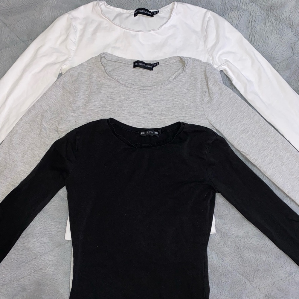 Black & White & Grey Cotton Blend Fitted Long Sleeve 3 Pack PLT
